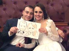  шаржист на свадьбе в Минске Шарж по фото жениха и невесты в ресторане Ренессанс