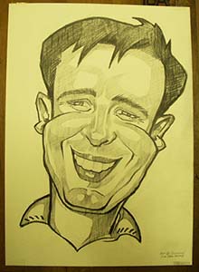 шарж мужчины с улыбкой в зеленом