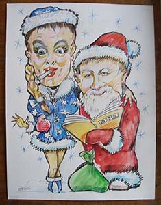 шарж дед мороз с книгой и снегурочка