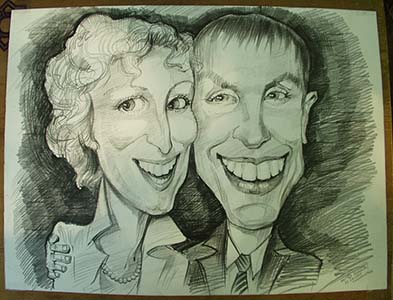 Двойной шарж улыбаются с большими зубами